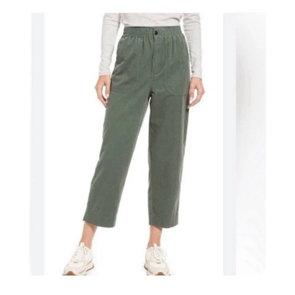 Madewell Tapered Huston Pull-On Crop Pants in Corduroy Sage Green XXS